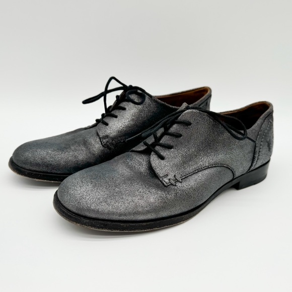 Frye Metallic Gun Metal Gray Lace Up Leather Shoes Women’s Size 6 1/2 - Picture 1 of 14